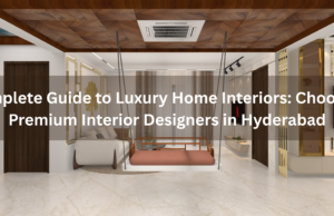 Complete Guide to Luxury Home Interiors: Choosing Premium Interior Designers in Hyderabad Luxury living room interior designed by premium interior designers in Hyderabad with modern furniture, wooden ceiling, and elegant lighting