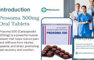 Prosoma 500mg: Experience Fast Relief from Muscle Spasms in the USA Prosoma 500mg Carisoprodol tablets for muscle pain relief with doctors and Pills4Cure branding